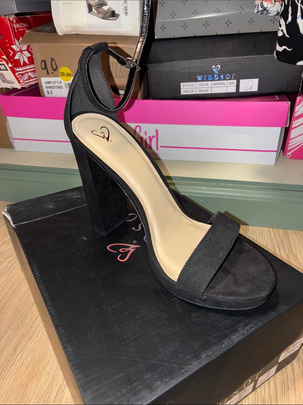 Black Ankle-Strap Block Heel Sandal - (Brand: )